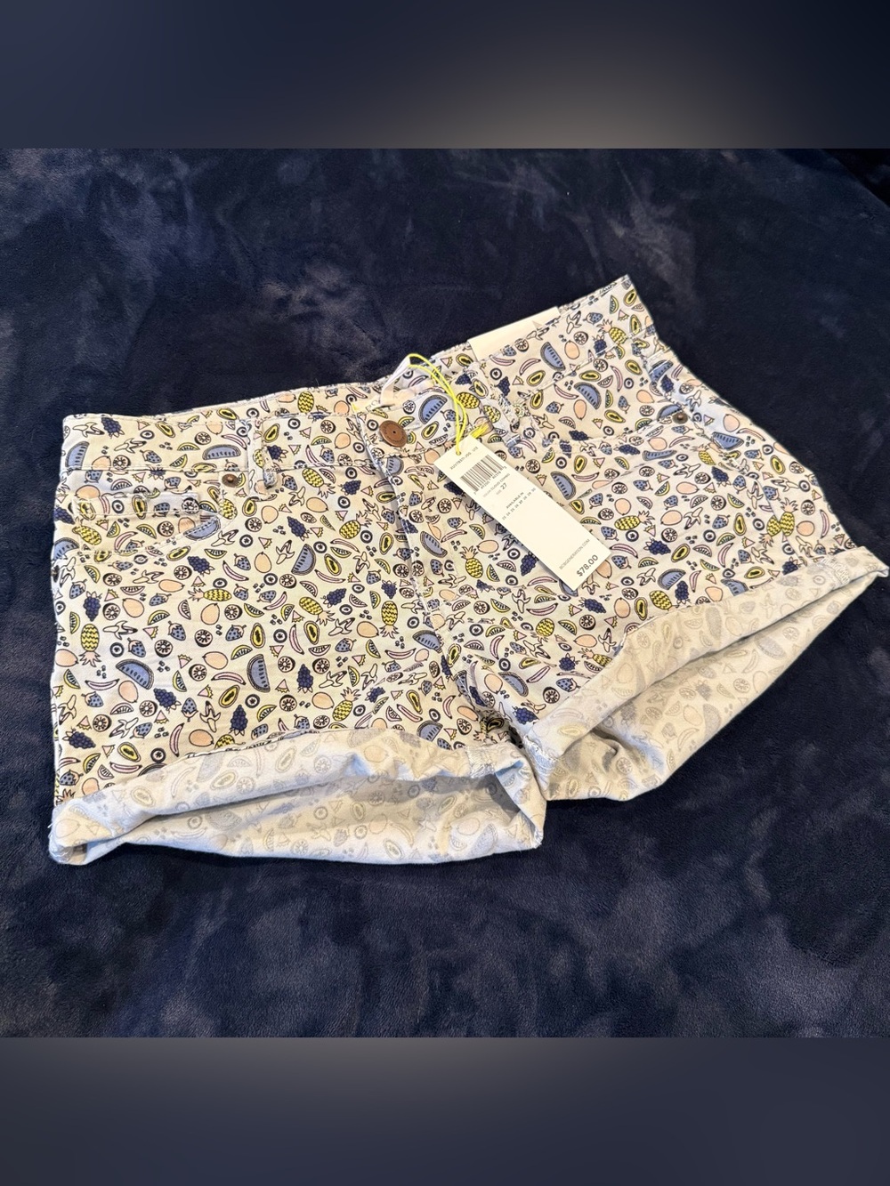 NWT BCBGeneration light blue fruit Print Jean Shorts